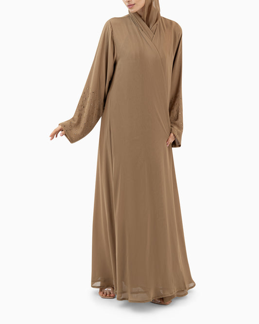 Abaya with Small Crystals | Brown