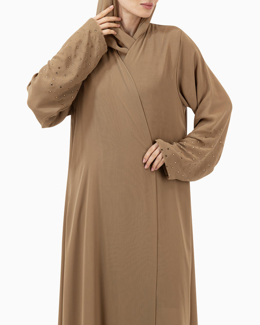 Abaya with Small Crystals | Brown