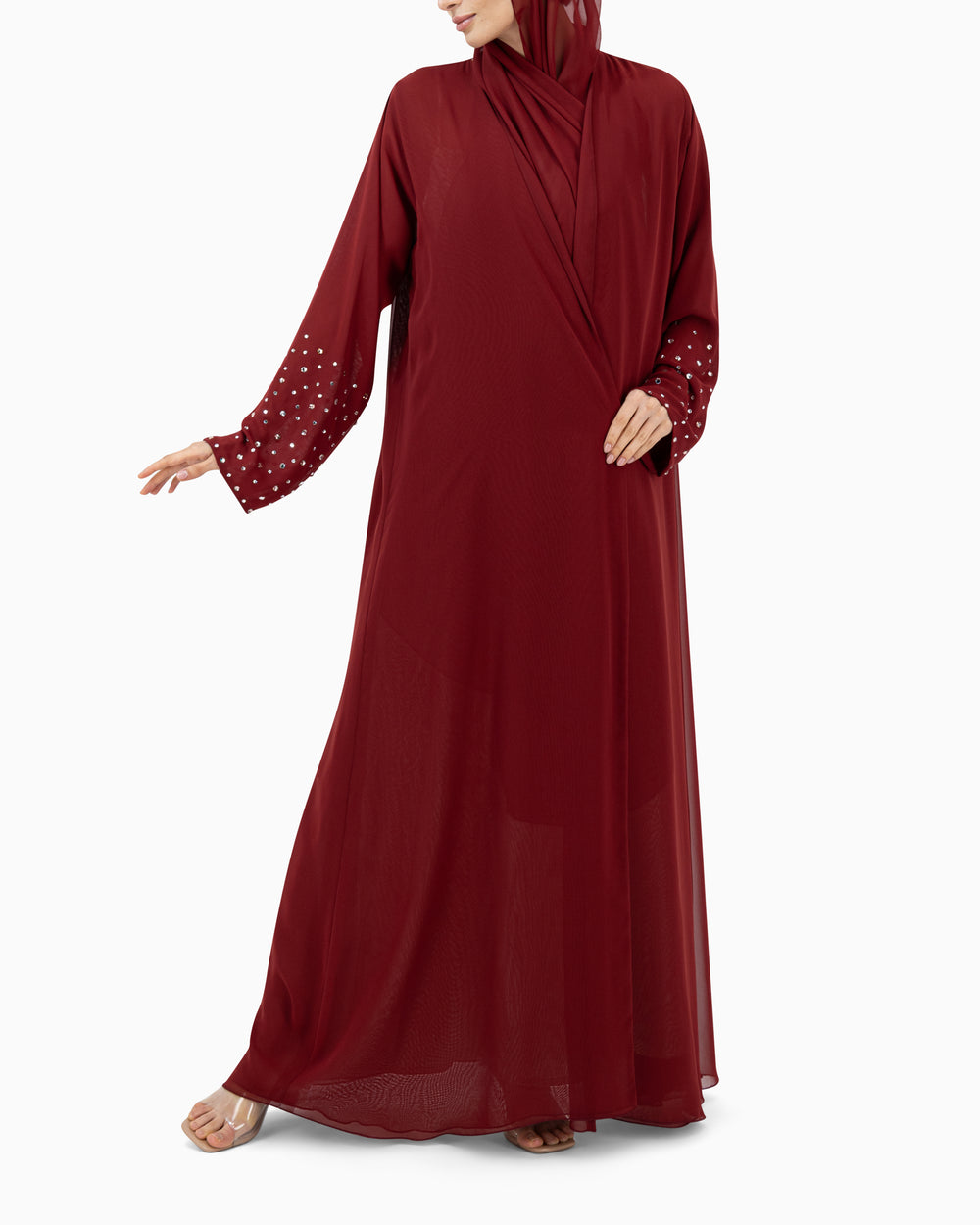 Abaya with Big Crystals | Burgundy