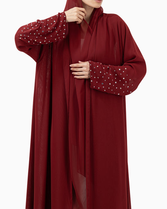 Abaya with Big Crystals | Burgundy