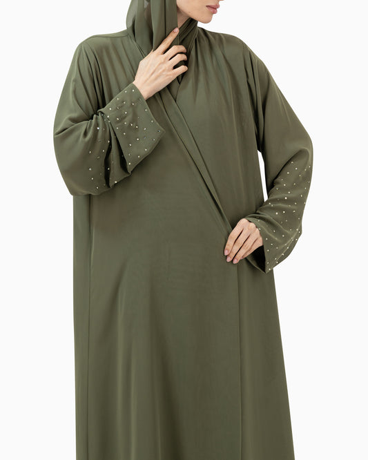 Abaya with Small Crystals | Green