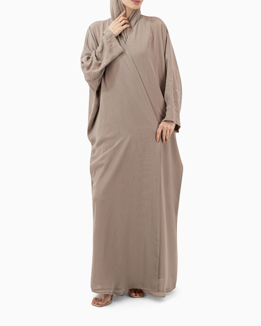 Abaya with Small Crystals | Grey