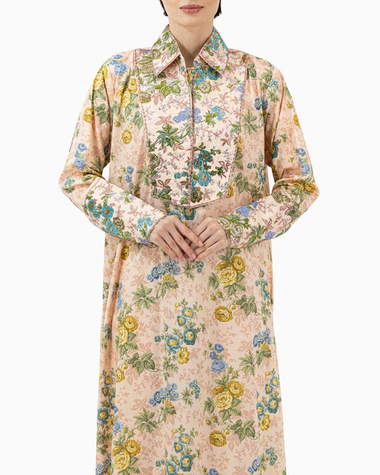 Kaftan | Pink With Gold Flower