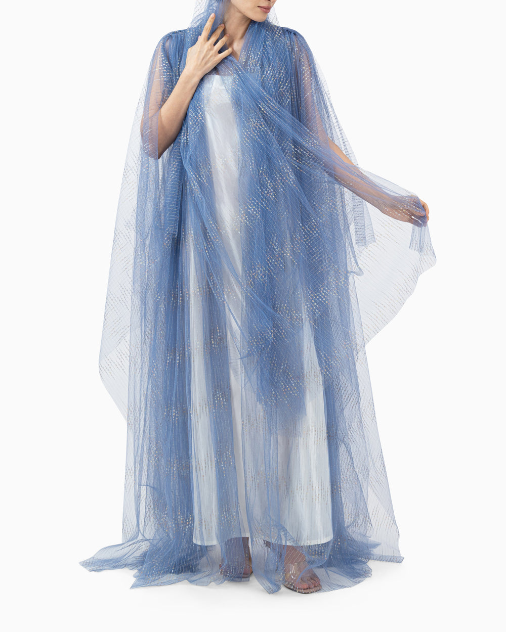 Gold Pattern Blue Wedding Abaya