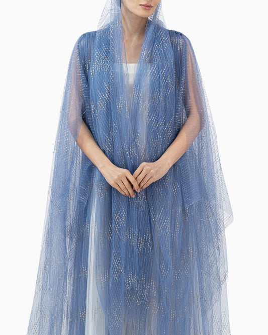 Gold Pattern Blue Wedding Abaya