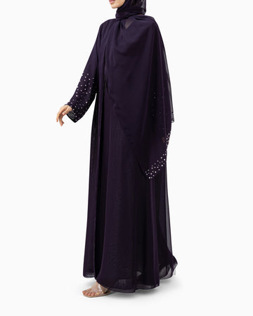 Abaya with Big Crystals | Dark Purple
