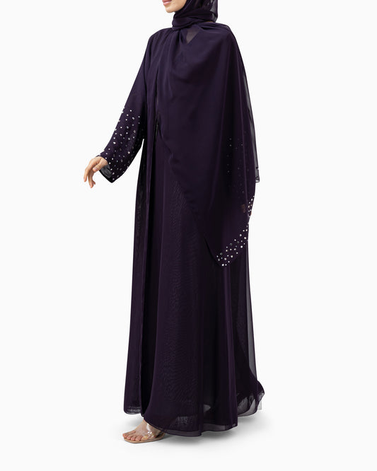 Abaya with Big Crystals | Dark Purple