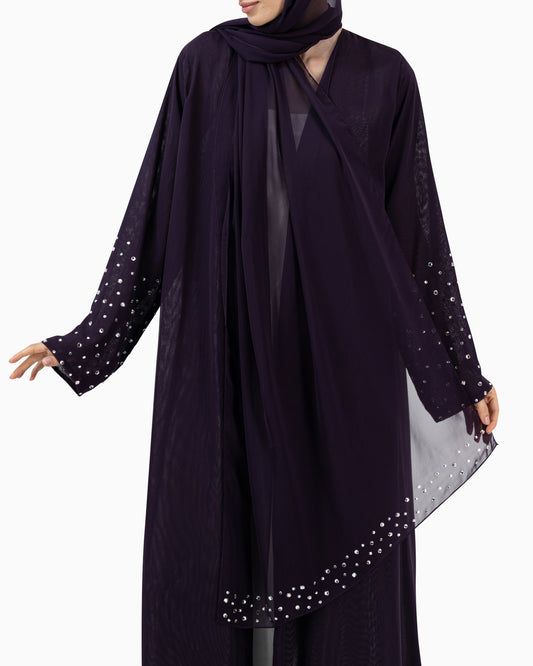 Abaya with Big Crystals | Dark Purple