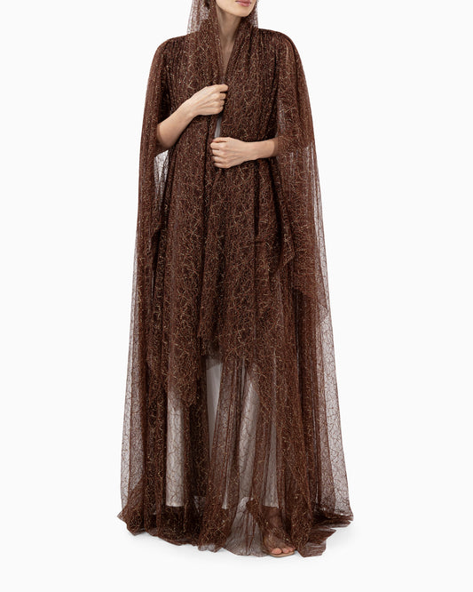 Brown Wedding Abaya with Gold and Silver