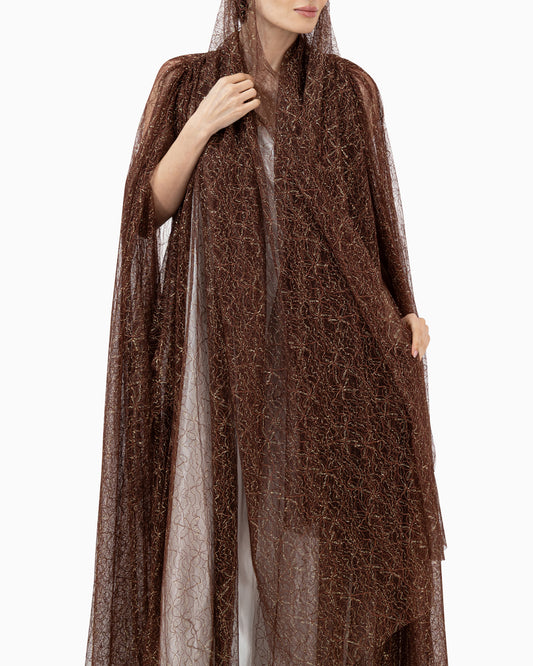 Brown Wedding Abaya with Gold and Silver