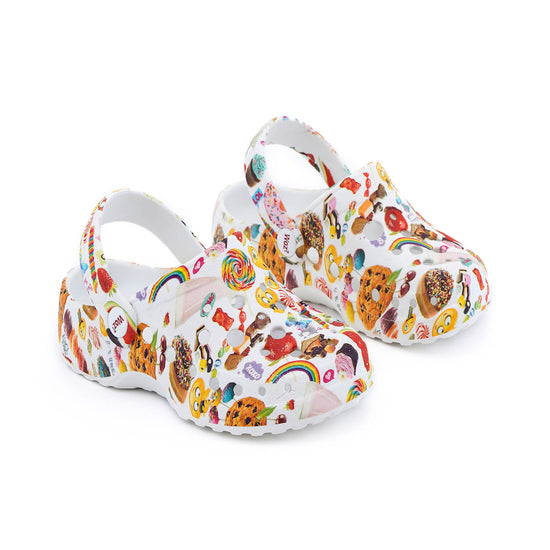 Model wears Sweet Candy Clogs