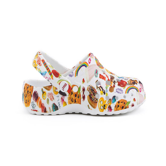 Model wears Sweet Candy Clogs