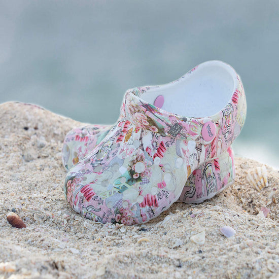 Model wears Shabby Chic Clogs