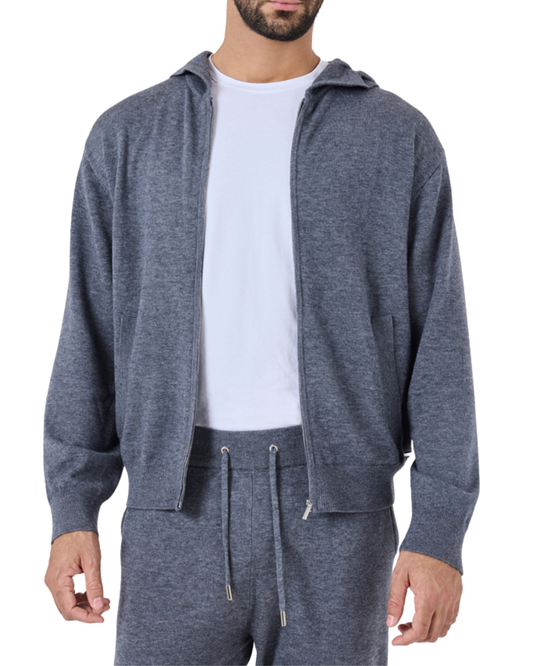 Mens Merino Wool Hoodie Grey Marl