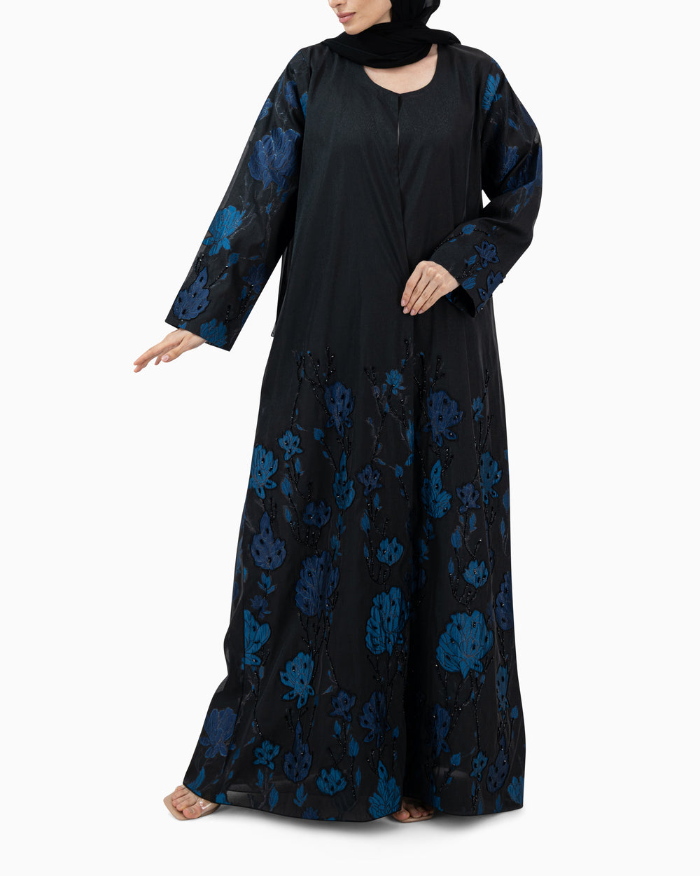 Abaya | Black with Blue Flower