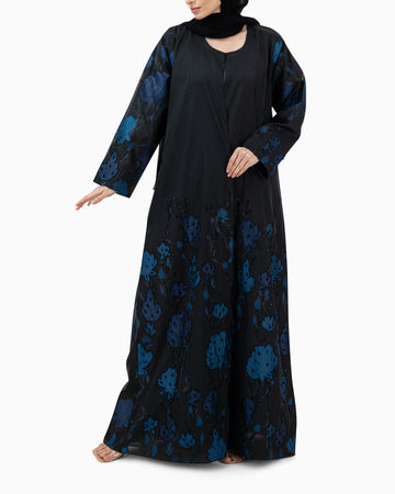 Abaya | Black with Blue Flower