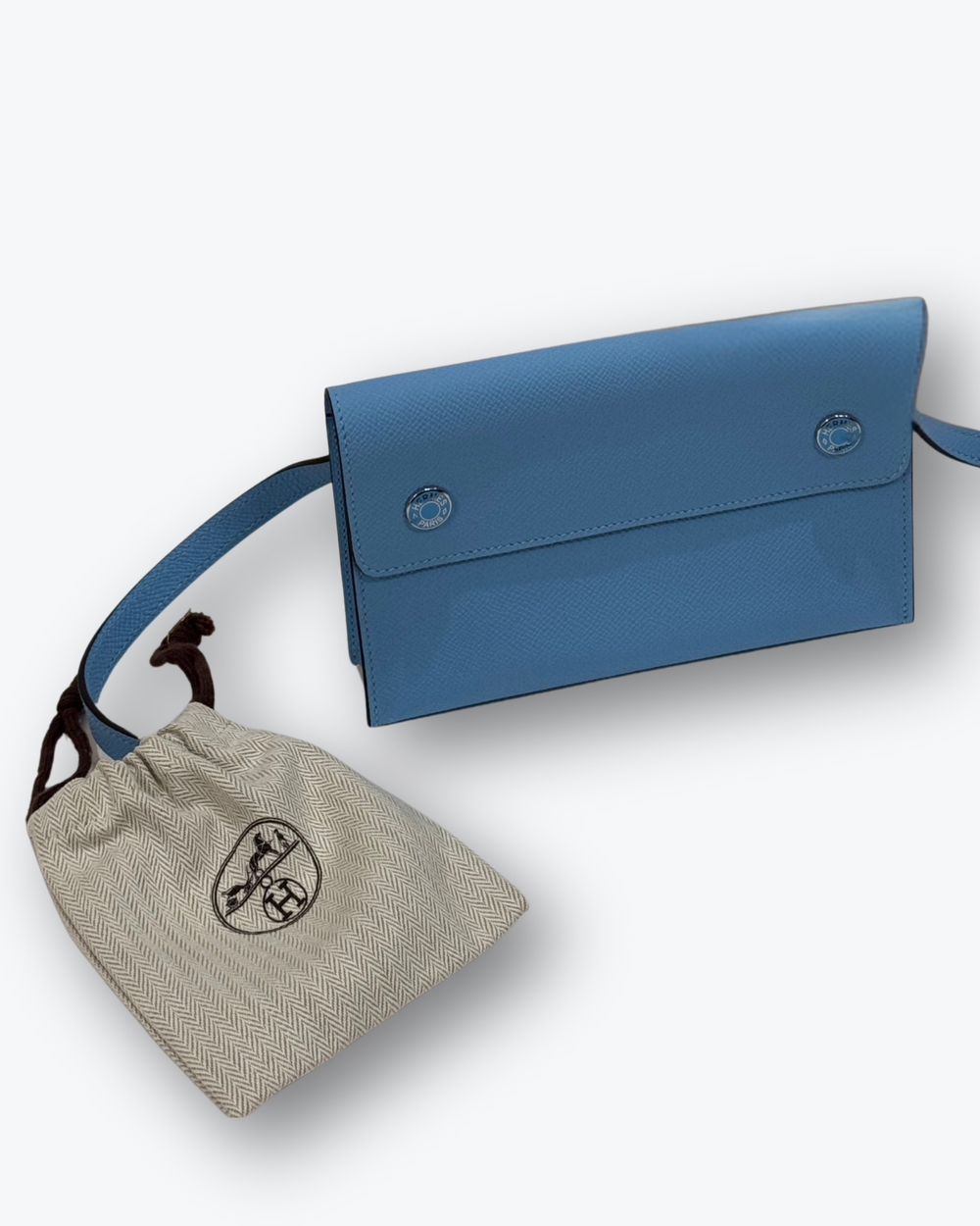 Brand New Hermèsnap Wallet on Strap in Blue Epsom Leather