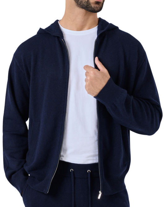 Mens Merino Wool Hoodie Navy