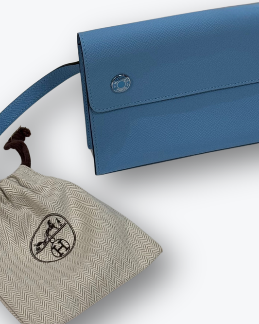Brand New Hermèsnap Wallet on Strap in Blue Epsom Leather