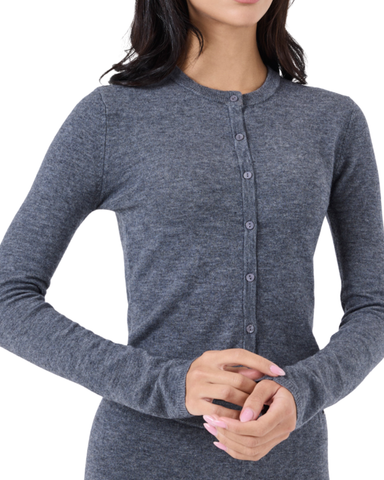 Women Merino Wool Button Cardigan Grey Marl