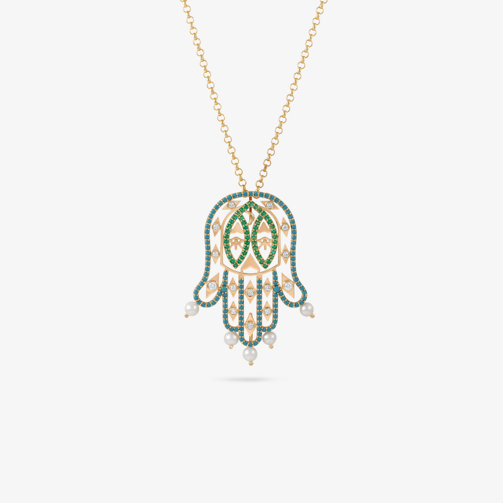YA EIN - 18K Gold, Diamond & Precious Stone Pendant (ALKAFF) - Large