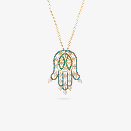YA EIN - 18K Gold, Diamond & Precious Stone Pendant (ALKAFF) - Large