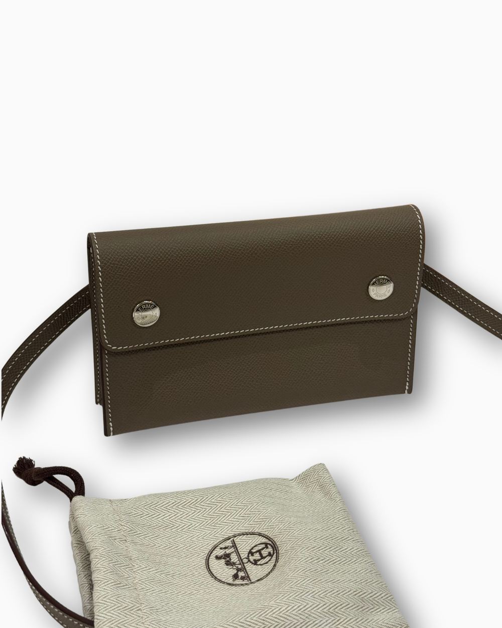 Brand New Hermèsnap Wallet on Strap in Étoupe Epsom Leather