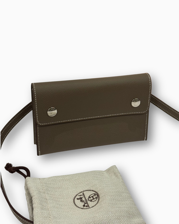 Brand New Hermèsnap Wallet on Strap in Étoupe Epsom Leather