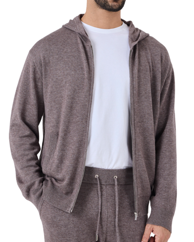 Mens Merino Wool Hoodie Taupe Marl