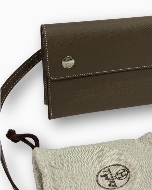 Brand New Hermèsnap Wallet on Strap in Étoupe Epsom Leather
