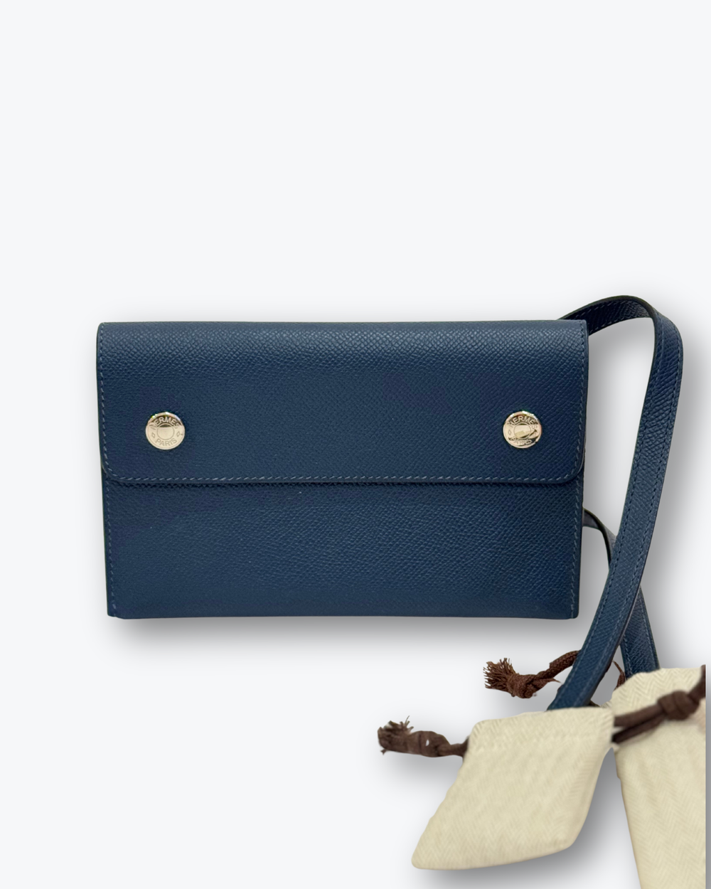 Brand New Hermèsnap Wallet on strap in Bleu Abysse