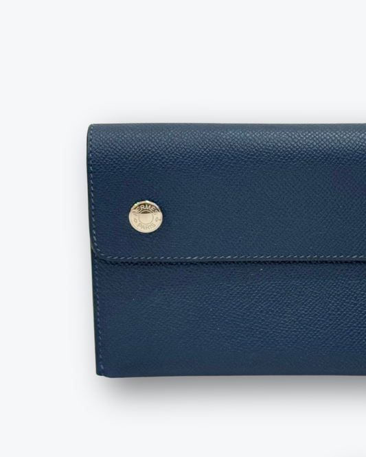 Brand New Hermèsnap Wallet on strap in Bleu Abysse