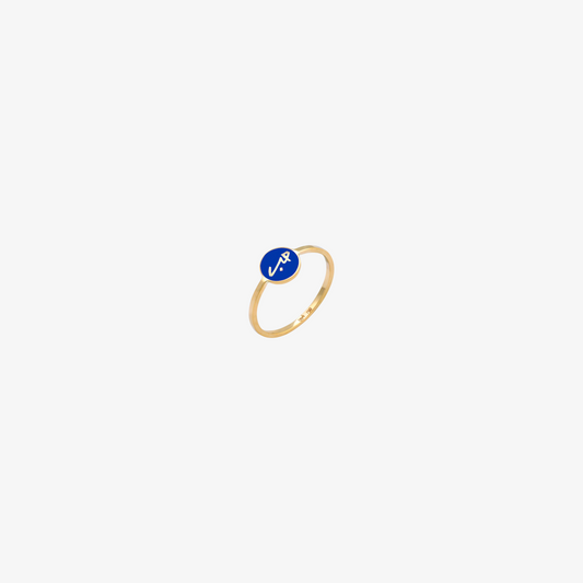 OULA — 18K Gold & Enamel Coin Shaped "Love" Ring