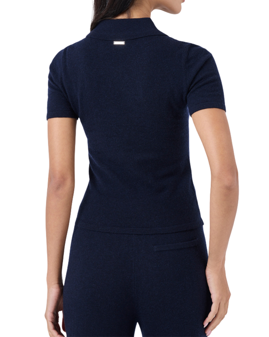 Women Merino Wool Polo Top Navy
