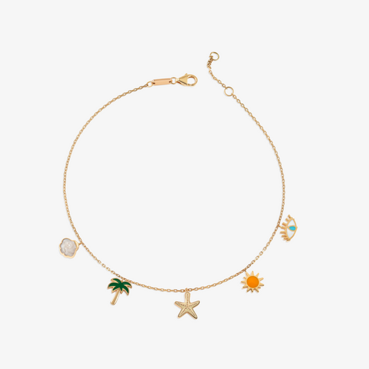 YA EIN - 18K Gold & Enamel Summer Charms Anklet