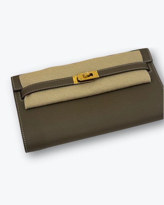 Brand New Kelly Wallet Bag To Go Étoupe Epsom