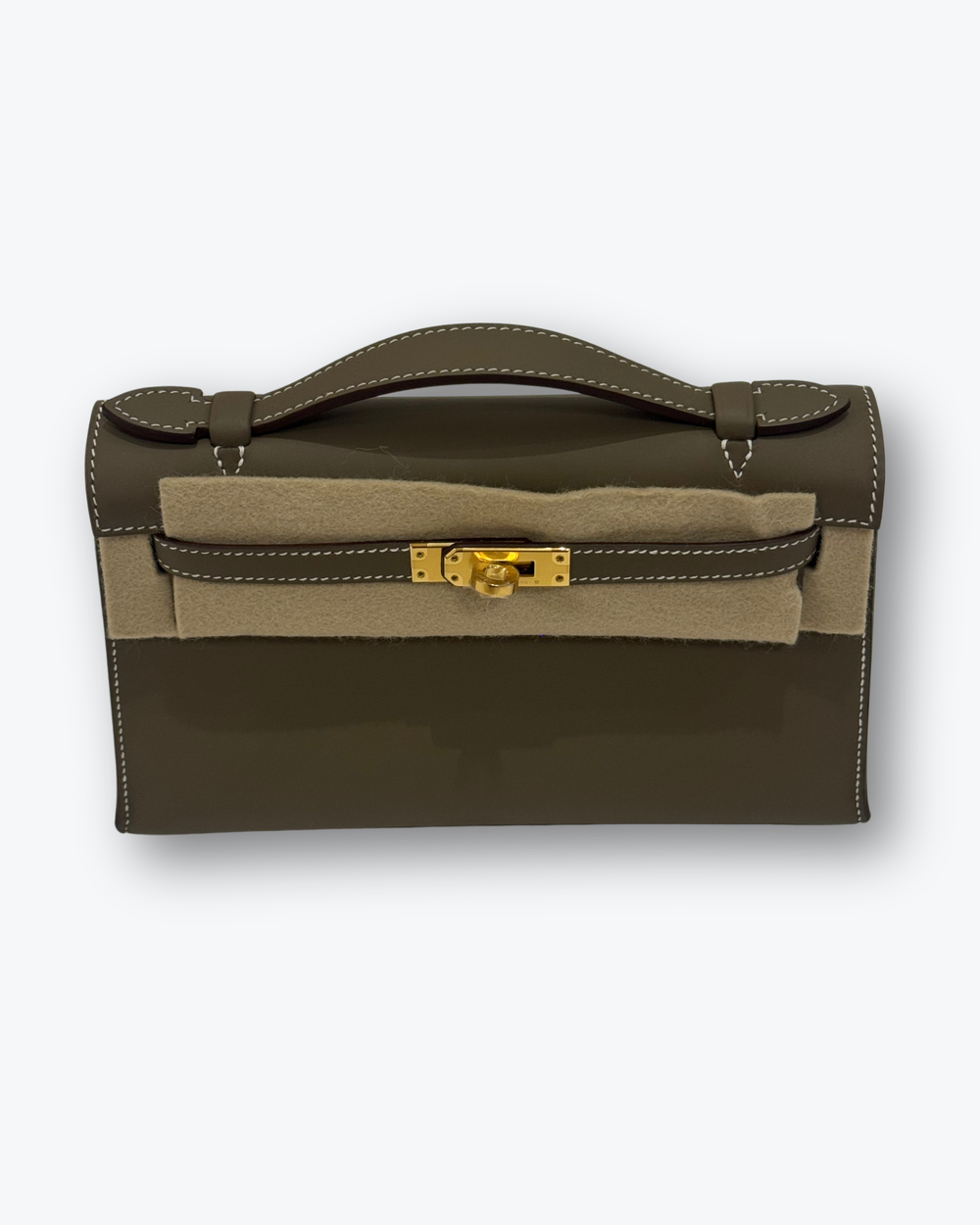 Brand New Kelly Mini Pochette in Étoupe Swift Leather