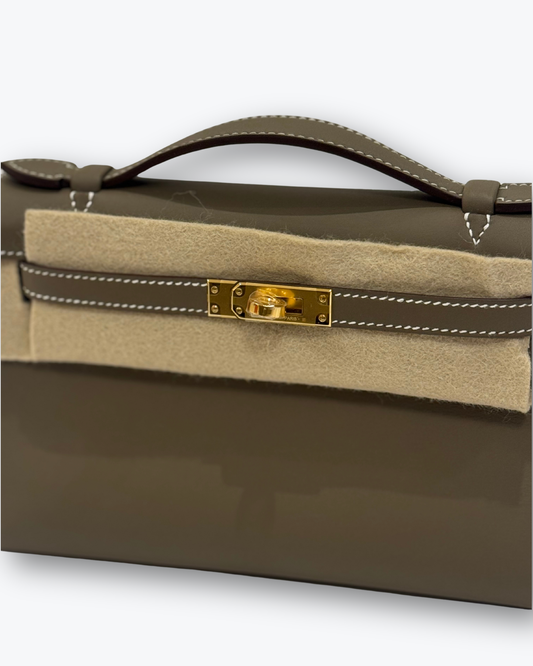 Brand New Kelly Mini Pochette in Étoupe Swift Leather