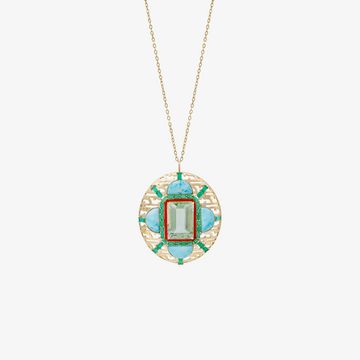 HAWA - 18K Gold, Emerald, Tourmaline & Turquoise Pendant