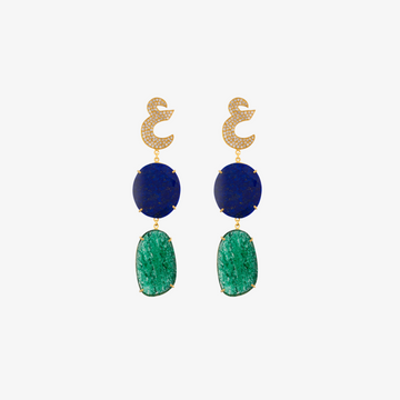 OULA - 18K Gold, Diamond & Flat Stone Letter Earrings