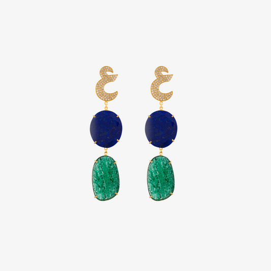 OULA - 18K Gold, Diamond & Flat Stone Letter Earrings