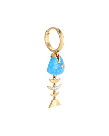 Bedouin Fishbone Single Earring Blue Opal