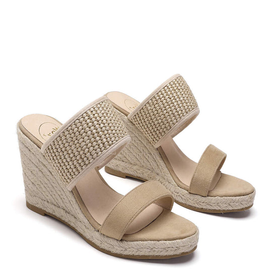 Model wears Ella Taupe Espadrille