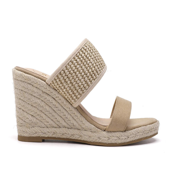 Model wears Ella Taupe Espadrille