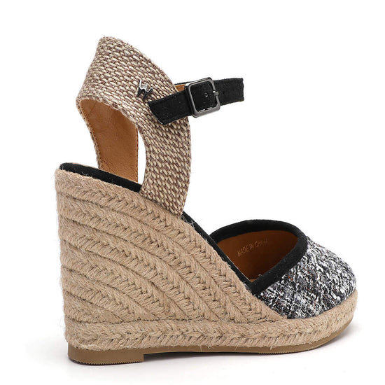 Model wears Joy Black Grey Espadrille