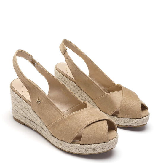 Model wears Zoey Taupe Espadrille