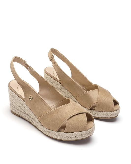 Model wears Zoey Taupe Espadrille