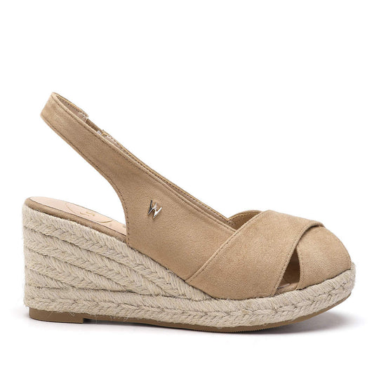 Model wears Zoey Taupe Espadrille