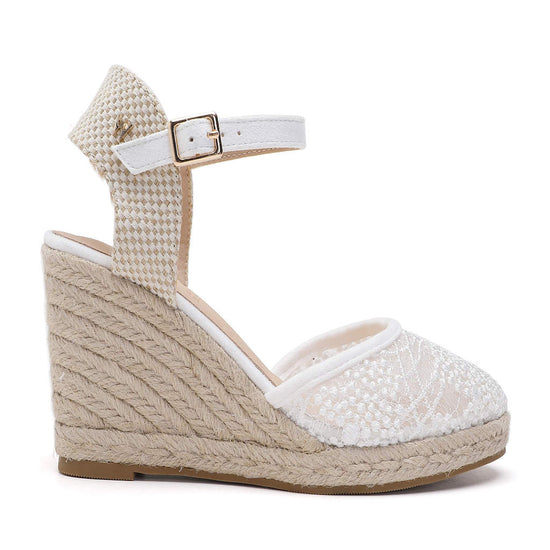 Model wears Joy White Espadrille