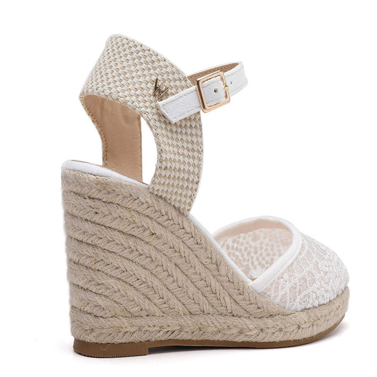 Model wears Joy White Espadrille